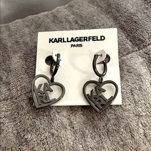 Karl Lagerfeld Kids Heart Hoop Earrings - Black and Silver